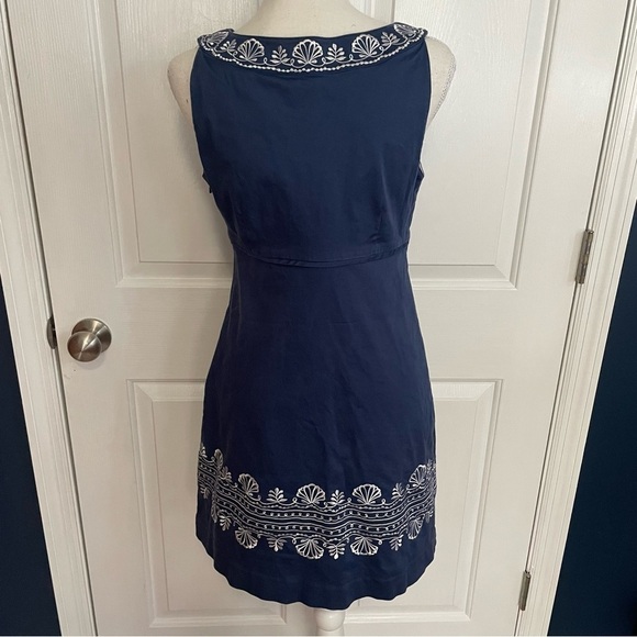 Lilly Pulitzer Navy Blue White Embroidered Seashell Dress - Picture 4 of 8